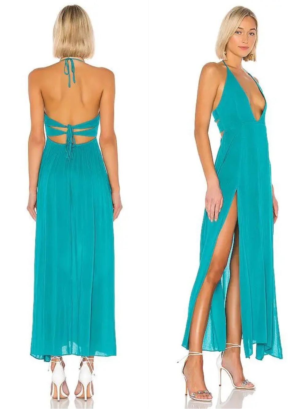 SUPERDOWN Arina Teal Halter Long Maxi Dress